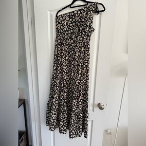 Pretty Garden One-Shoulder Black Floral Maxi Dress Size M